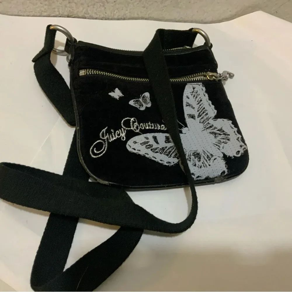 Juicy Couture Small Black crossbody velvet bag With Sequin Butterfly - Picture 2 of 9